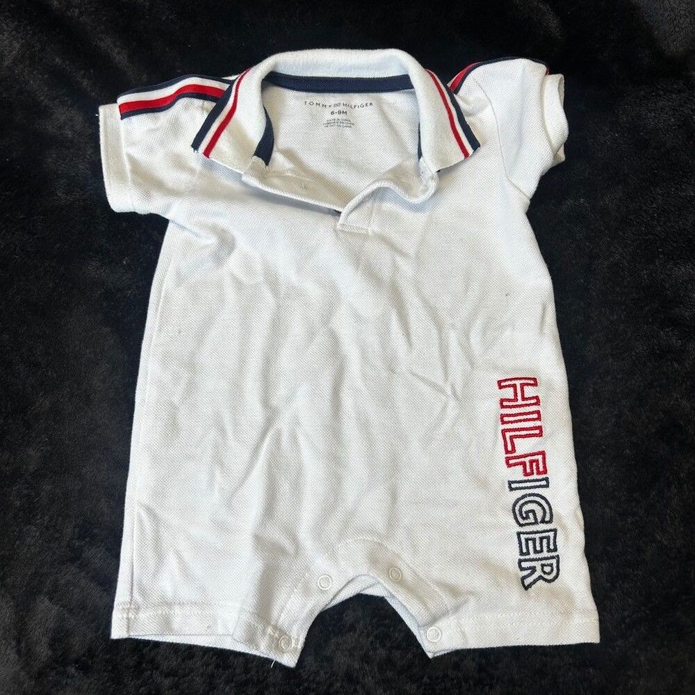 Tommy Hilfiger Baby Boy Romper 6-9 Months White Polo One-Piece Short Sleeve